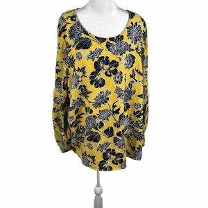 Lane Bryant Yellow Navy Long Sleeve Metallic Blouse Top Shirt 20 Business Casual